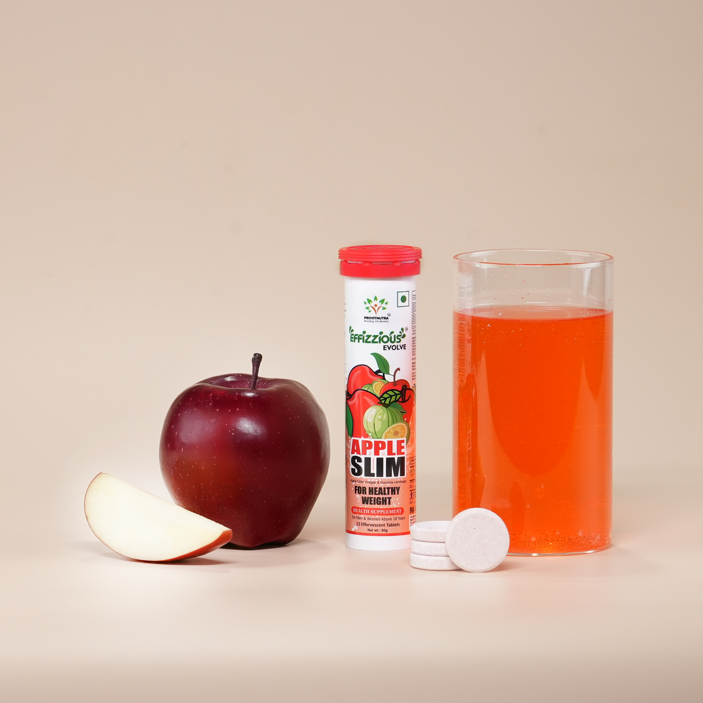 Apple Slim Effervescent Tablets - Apple Cider Vingar + Garcinia for Weight Management