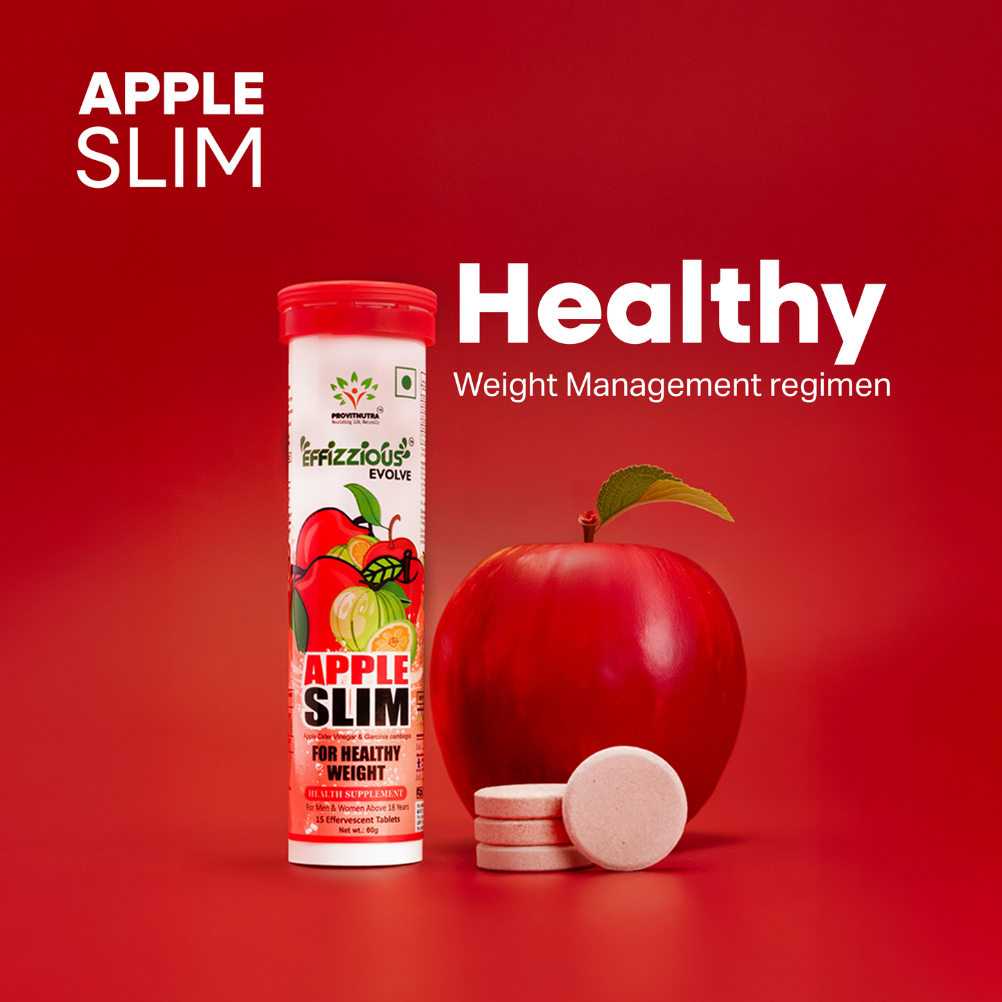 Apple Slim Effervescent Tablets - Apple Cider Vingar + Garcinia for Weight Management