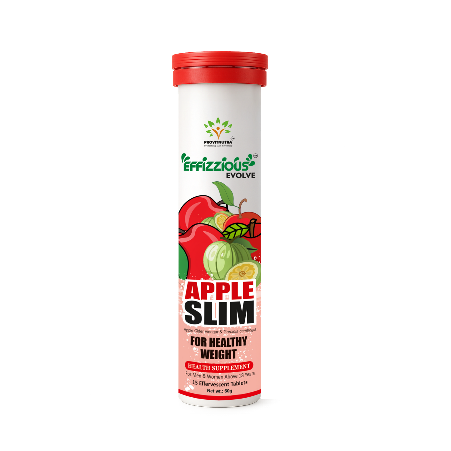 Apple Slim Effervescent Tablets - Apple Cider Vinegar + Garcinia cambogia for Weight Management