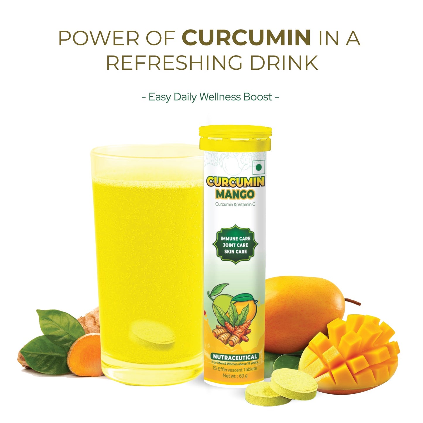 Curcumin Mango – Triple Action Immune, Joint & Skin Health Effervescent Tablets