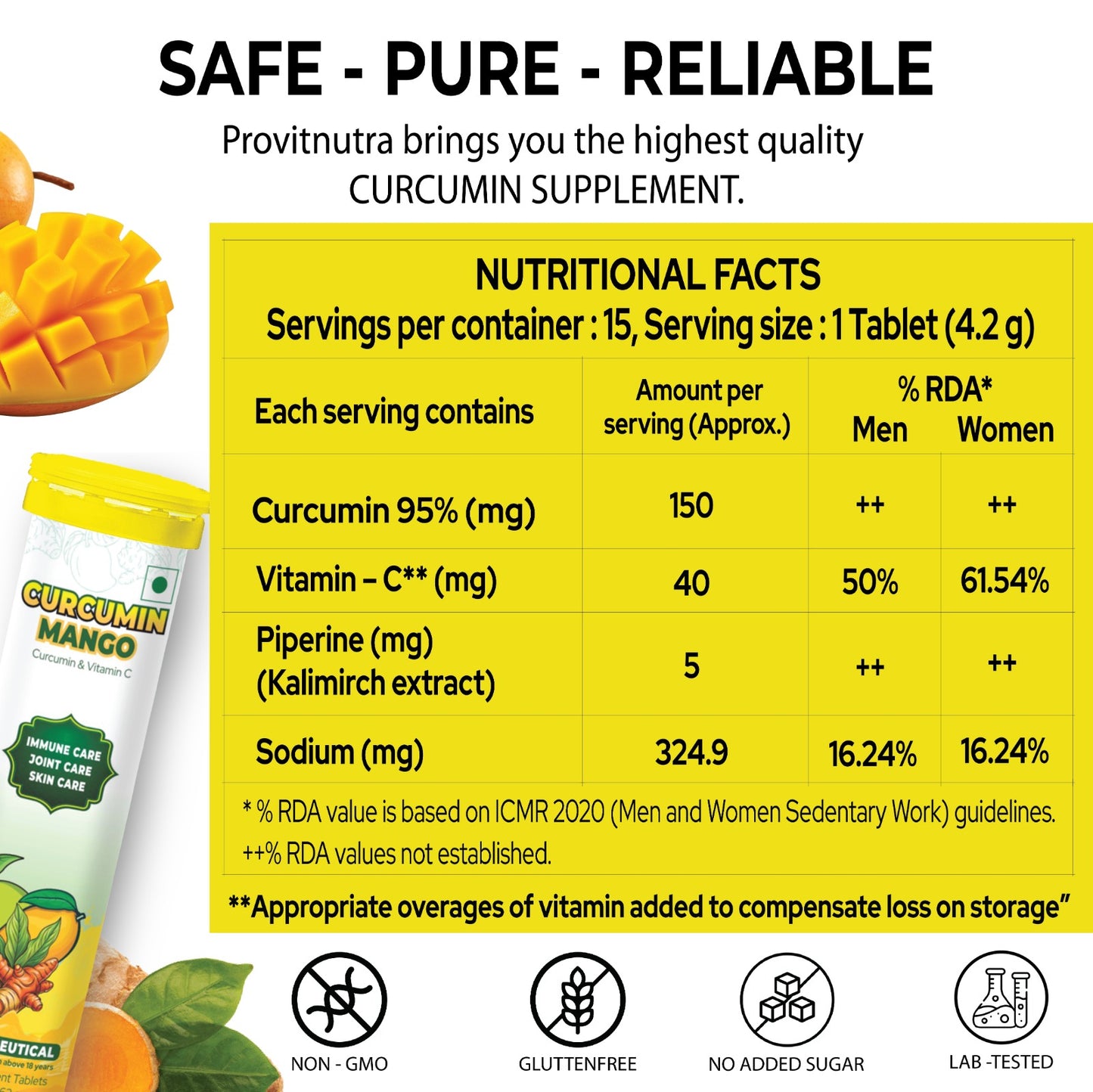 Curcumin Mango – Triple Action Immune, Joint & Skin Health Effervescent Tablets