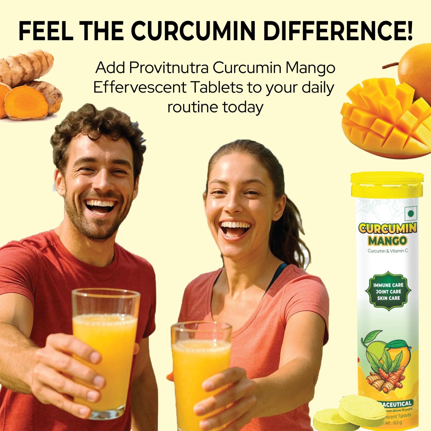 Curcumin Mango – Triple Action Immune, Joint & Skin Health Effervescent Tablets