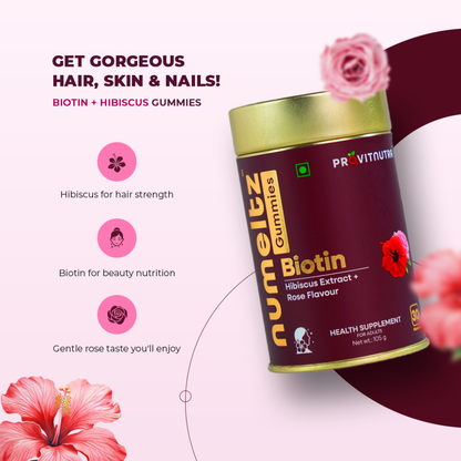 BIOTIN GUMMIES : Hair, Skin & Nails Wellness | Hibiscus + Zinc + Vitamins C & E