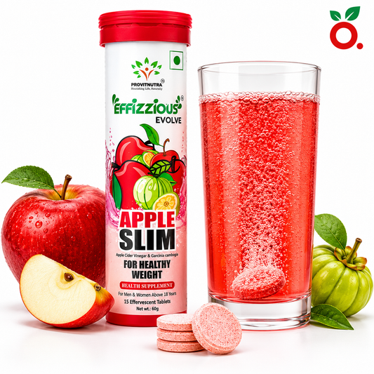 APPLE SLIM Effervescent Tablets : 3-in-1 Weight management drink with ACV + Garcinia + Pomegranate