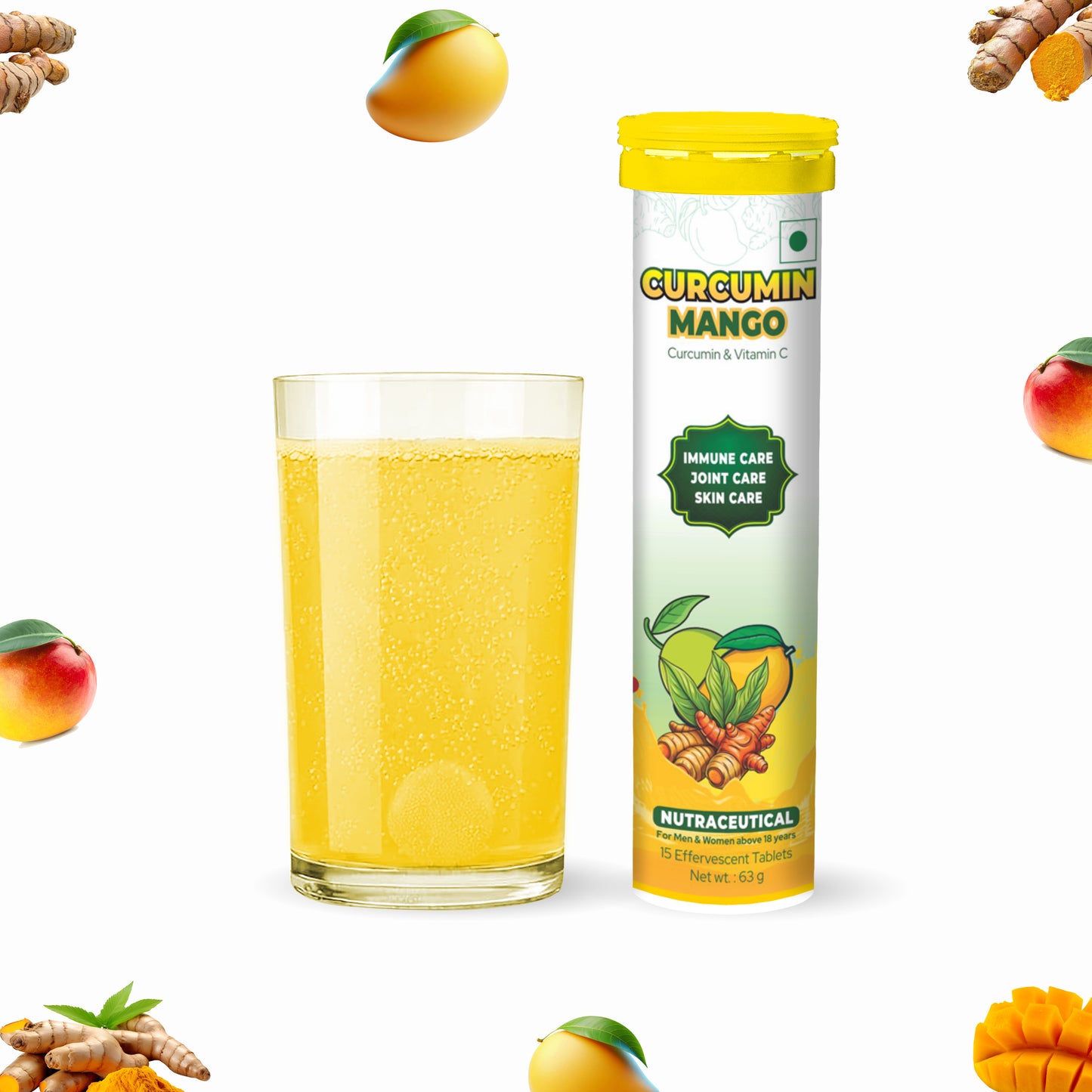 CURCUMIN MANGO Effervescent Tablets  : 95% Curcumin + Vitamin C