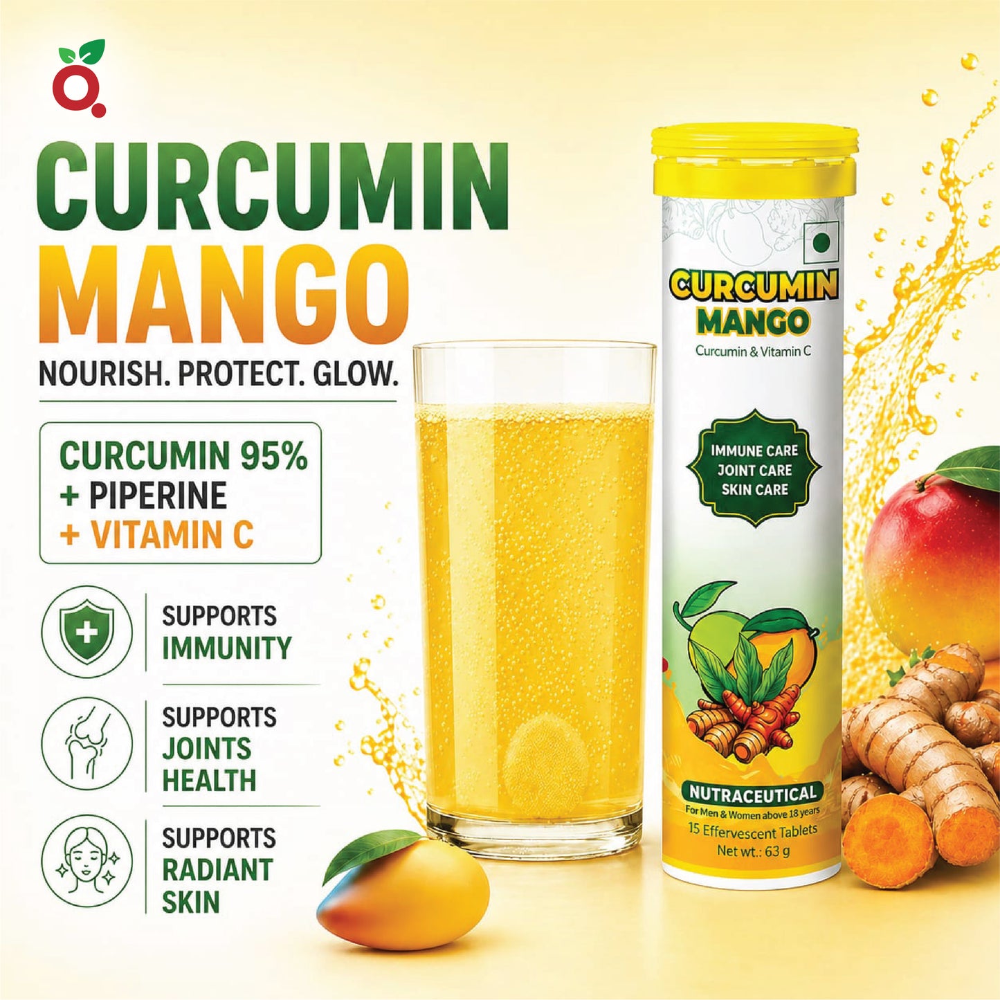 CURCUMIN MANGO Effervescent Tablets  : 95% Curcumin + Vitamin C