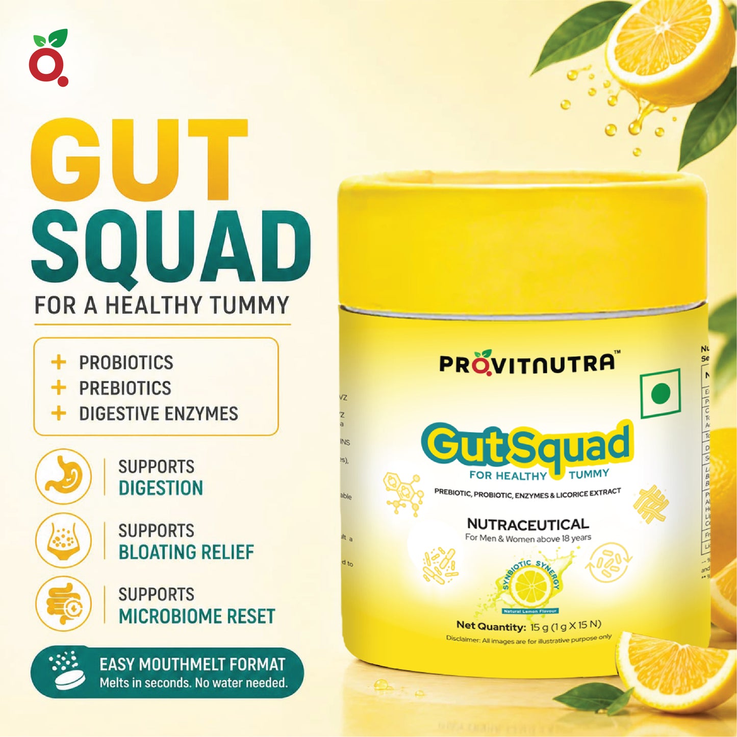 GUT SQUAD : Probiotics + Prebiotics + Digestive Enzymes : Daily Gut Wellness