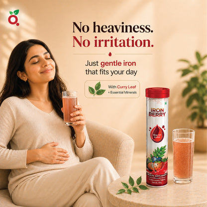 IRON BERRY Effervescent Tablets : Iron Bisglycinate + Curry Leaves Extract + B12 + Folic Acid
