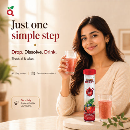 IRON BERRY Effervescent Tablets : Iron Bisglycinate + Curry Leaves Extract + B12 + Folic Acid