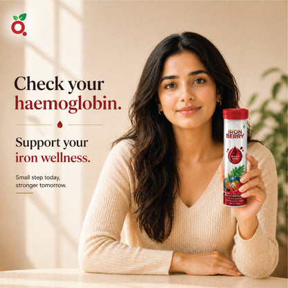 IRON BERRY Effervescent Tablets : Iron Bisglycinate + Curry Leaves Extract + B12 + Folic Acid