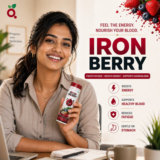 IRON BERRY Effervescent Tablets : Iron Bisglycinate + Curry Leaves Extract + B12 + Folic Acid