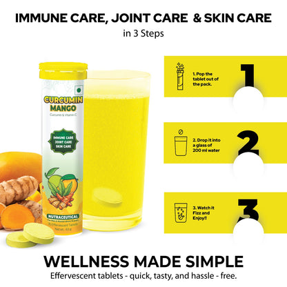 Curcumin Mango – Triple Action Immune, Joint & Skin Health Effervescent Tablets