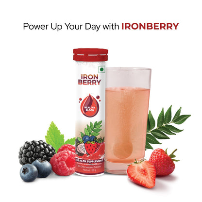 Iron Berry Effervescent Tablets – Plant-Based Iron + Vitamin C, B12 & Folic Acid for Energy & Haemoglobin Support