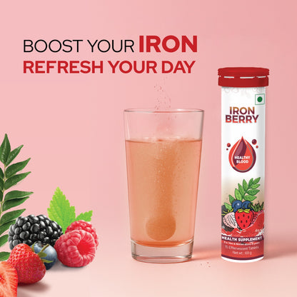 Iron Berry Effervescent Tablets – Plant-Based Iron + Vitamin C, B12 & Folic Acid for Energy & Haemoglobin Support