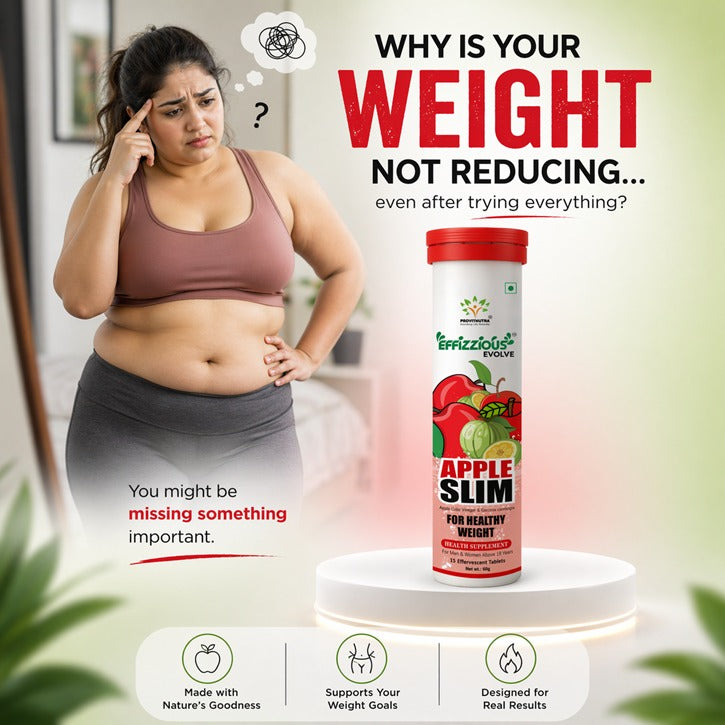 APPLE SLIM Effervescent Tablets : 3-in-1 Weight management drink with ACV + Garcinia + Pomegranate
