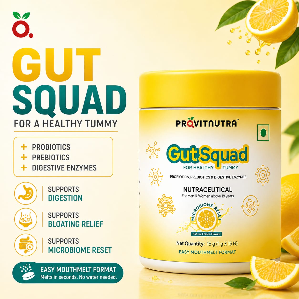 GUT SQUAD : Probiotics + Prebiotics + Digestive Enzymes : Daily Gut Wellness