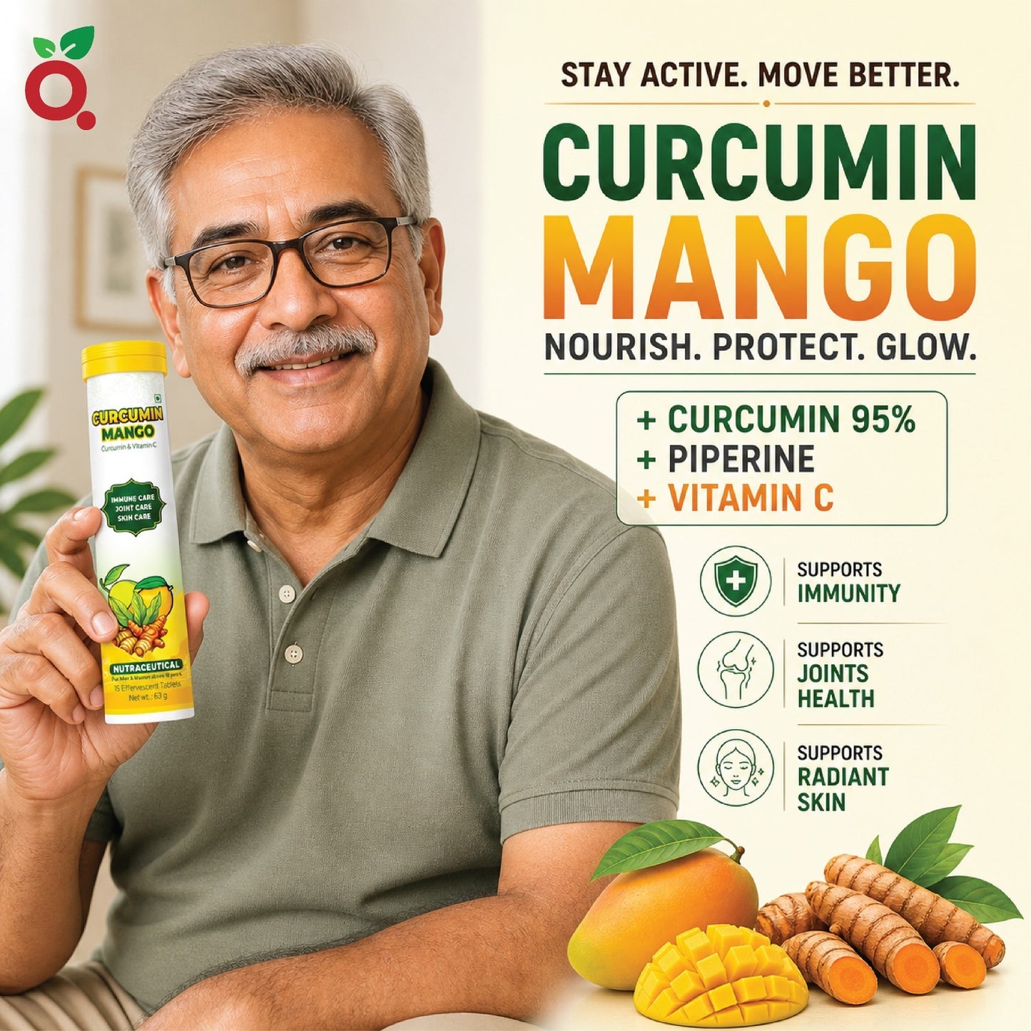 CURCUMIN MANGO Effervescent Tablets  : 95% Curcumin + Vitamin C
